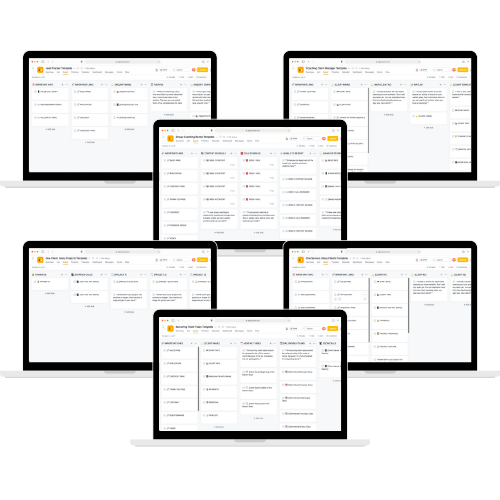laptop mockups featuring the Client Management Asana templates for coaches and service-based businesses