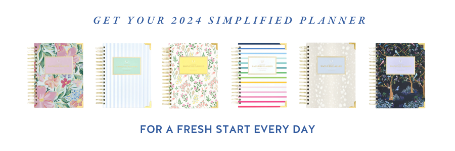 2024 Daily Simplified Planners in Blush Magnolia, Coastal Stripe, Golden Hour, Happy Stripe, Ivory Antelope, and Midnight Chinoiserie